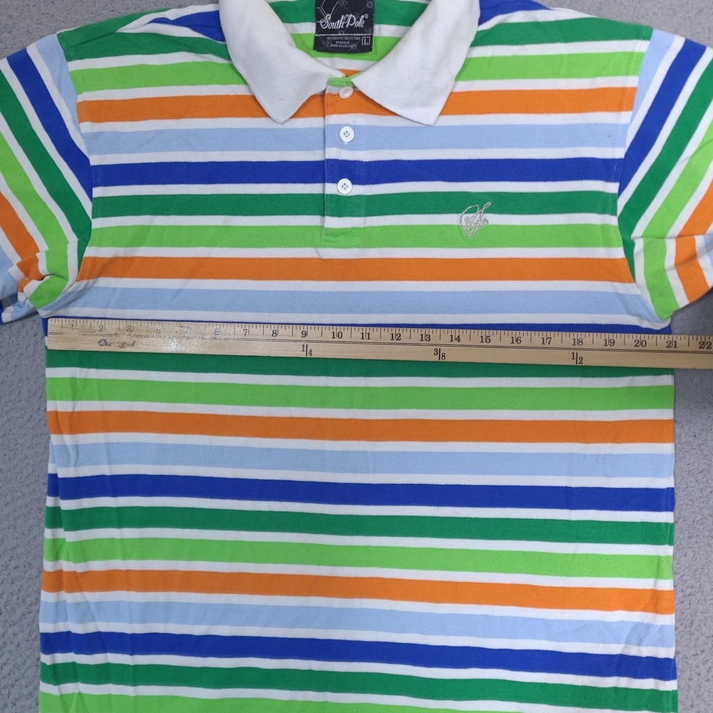 Southpole Polo Shirt Mens Large Colorful Striped‎ Authentic Collection Cotton - Picture 7 of 11